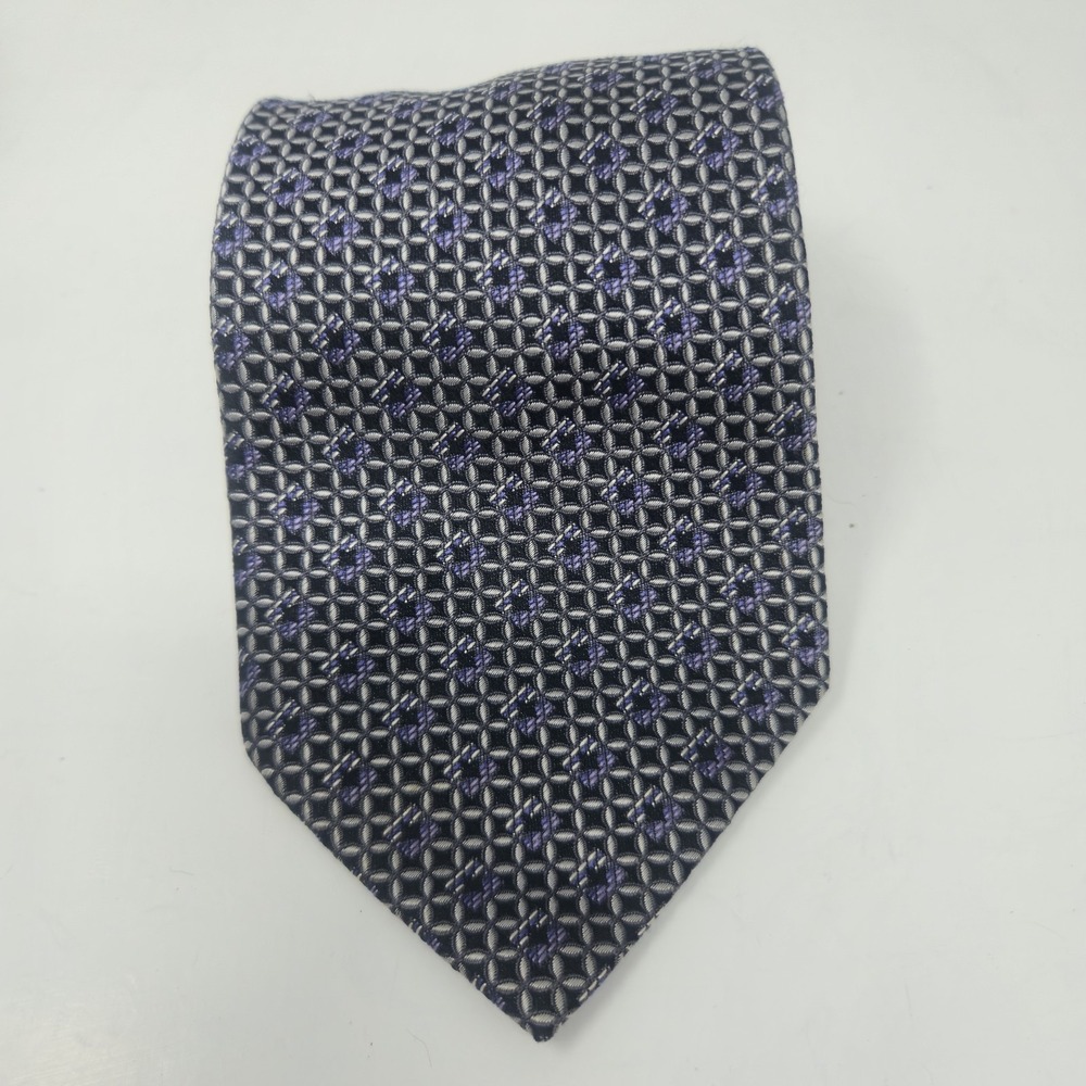Metropolitan View 100% Silk Necktie Geometric Purple Black Silver Pattern